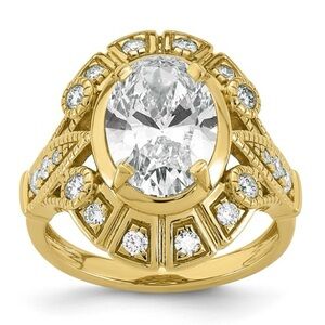 4k Yellow Gold Oval Lab Grown Diamond Halo Engagement Ring - 3.47 CTW